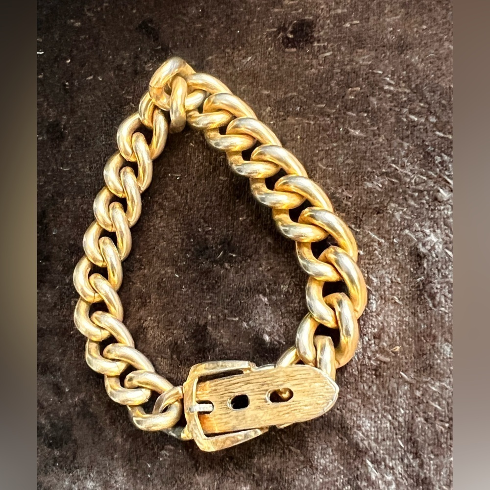 Vintage Chunky Gold Tone Double Link belt hook heavy Bracelet